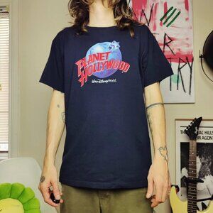 Vintage 90s 'Planet Hollywood' bar Disney world faded black t shirt men's size L
